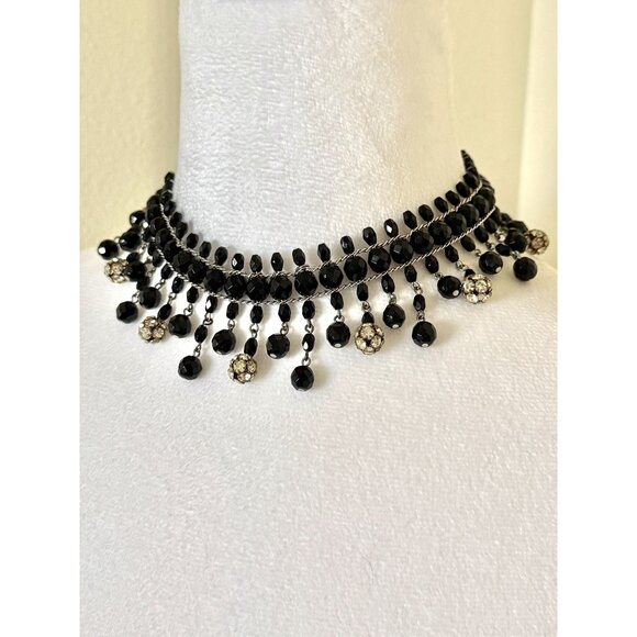 Vintage 1970s Black Crystal And Rhinestone Statement Necklace In Excellent - Picture 2 of 5